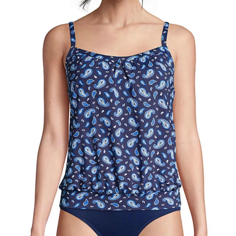 Lands' End Blue Paisley Tankini Swimsuit Top - Picture 4 of 13